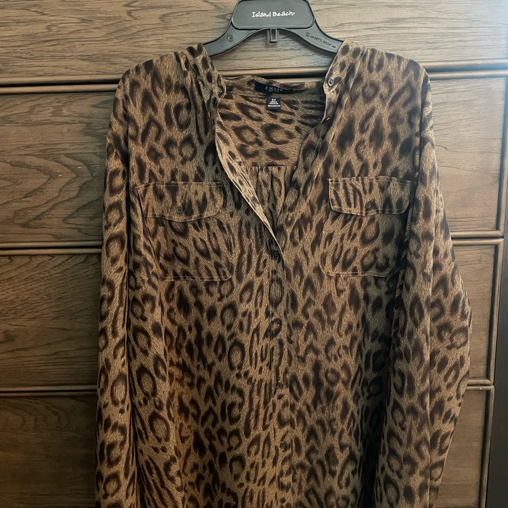 Chaps Brown Leopard Print Blouse - never worn - size 3X